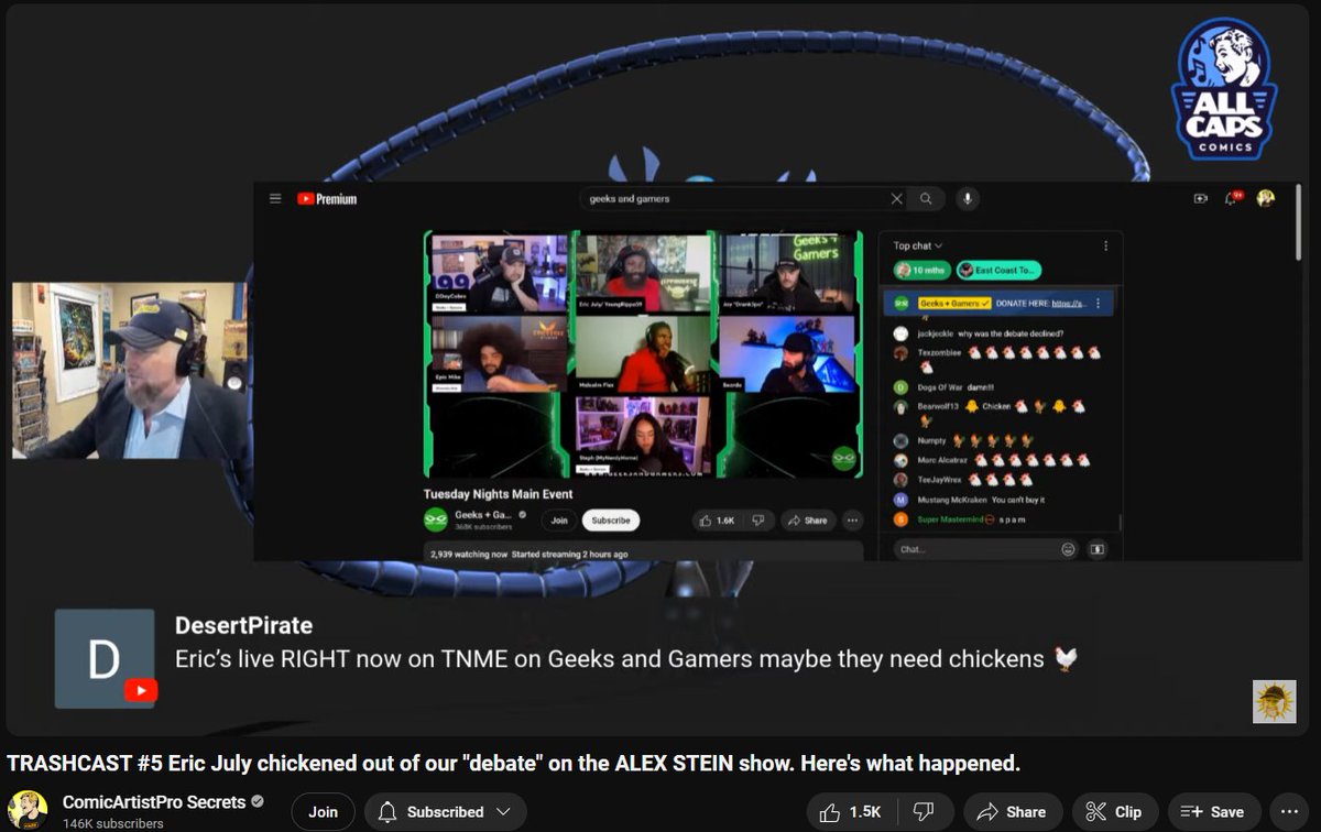 MikeSMillerArt's tweet image. Ethan is brigading @GeeksGamersCom livestream to mock @EricDJuly 

Classy.