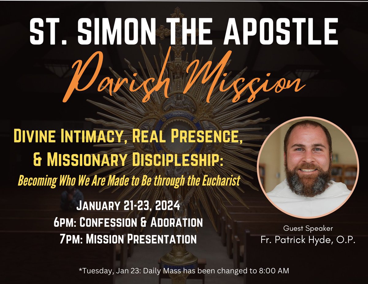 For anyone in the Indianapolis area, I’ll be speaking at St. Joan of Arc on Jan. 17th at 7 pm about the Eucharistic theology of St. Thomas Aquinas and why it’s important.

I’ll also be giving a parish mission at St. Simon Jan. 21-23.