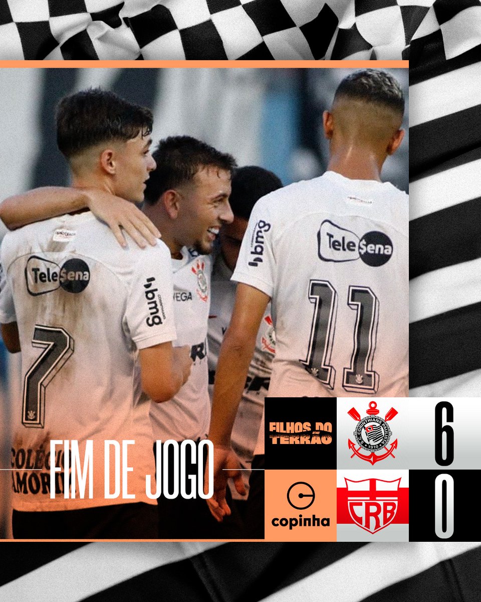 Corinthians's tweet photo. FIIIIIM DE JOGO NO ABREUZÃO!!!! 

O TIMÃOZINHO ESTÁ NAS QUARTAS DE FINAL DA COPINHA!!! 🖤

VAMOOOOOOOOOOOOOOOOOS! 👊🏽🦅

Corinthians 6 🆚 0 CRB-AL

⚽ Léo Mana
⚽ Higor
⚽ Pedrinho
⚽ Ryan
⚽ Contra
⚽ Kayke

#FilhosDoTerrão
#CorinthiansNaBase
#VaiCorinthians https://t.co/JGCXpCC0tg