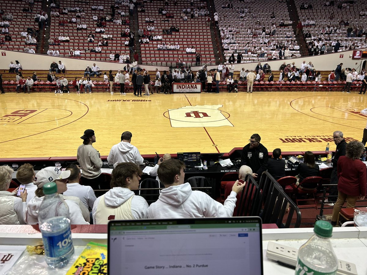 My office for the evening. Front and center at Assembly Hall for the big game with Indiana and No. 2 Purdue. #iubb