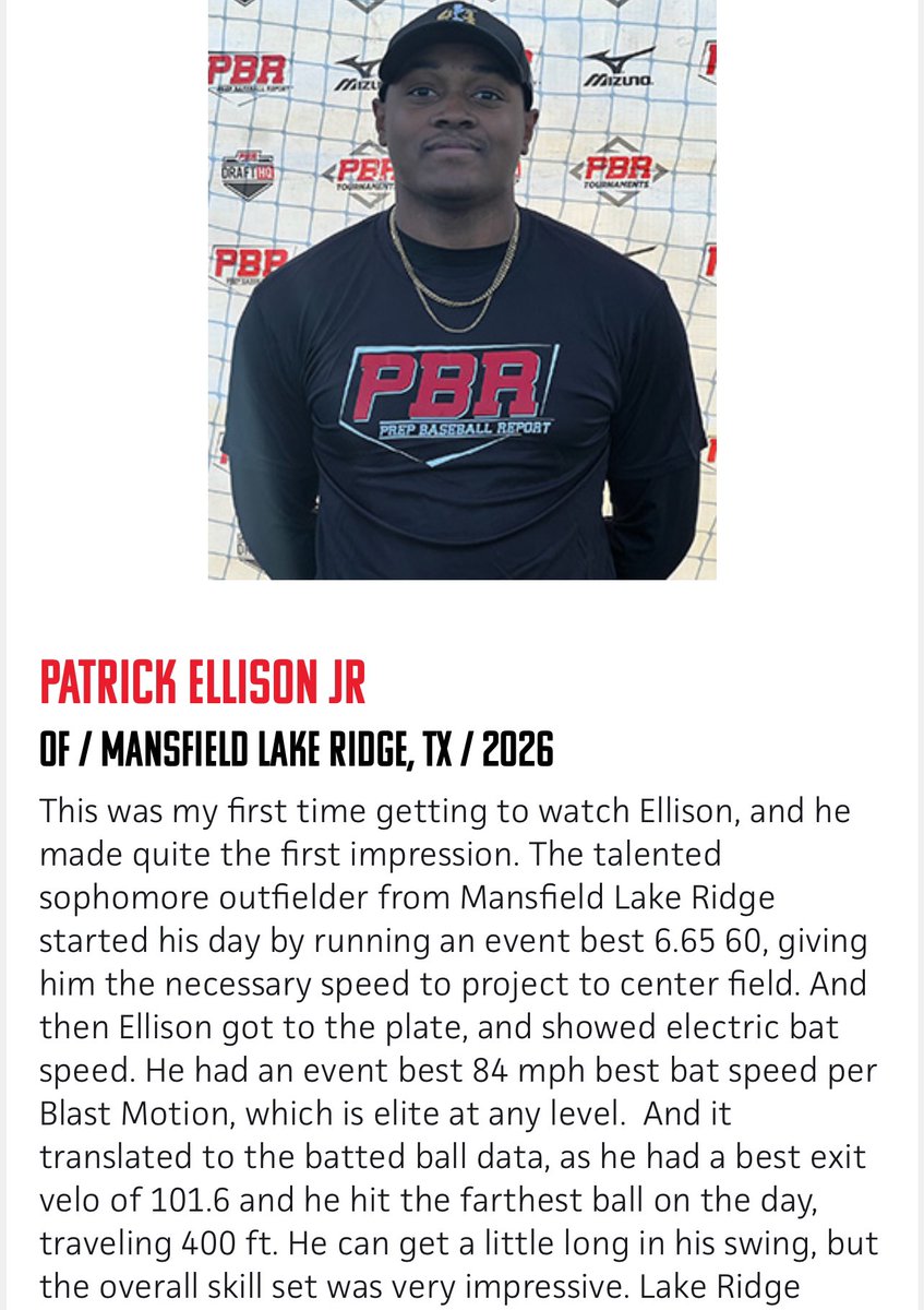 First time attending a PBR event, and it was a first class experience. Thank you @PBR_Texas, @PBRGowins, and staff for the showcase opportunity. 

Also, thanks for the write up. A lot of good talent in the state of Texas. Ready to get back to work. 

<a href="/LRHSBASEBALL/">Lake Ridge Baseball</a> <a href="/KovaSportsTx/">KovaSportsTX</a>