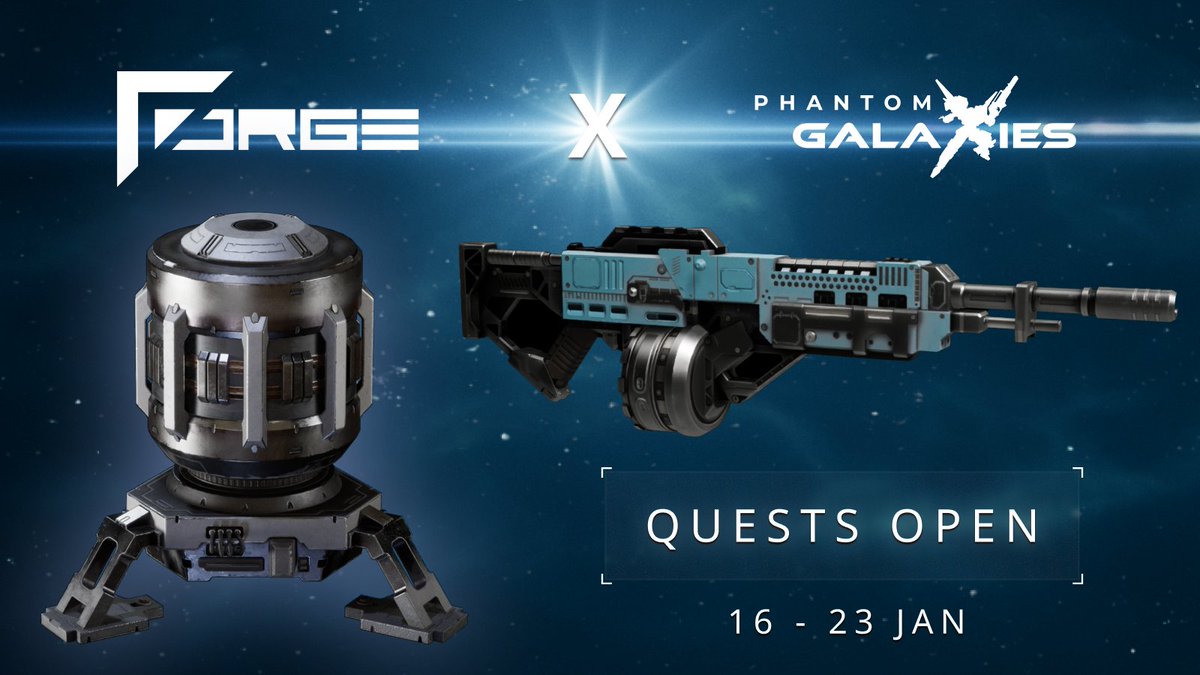 the_phantom_g's tweet photo. Rangers, a unique @Forge quest campaign awaits you in #PhantomGalaxies 🪐

For one action-packed week, embark on a series of quests for a chance to WIN rare & powerful weapons 🫡

Let's take a closer look at what's up for grabs 🧵⬇️