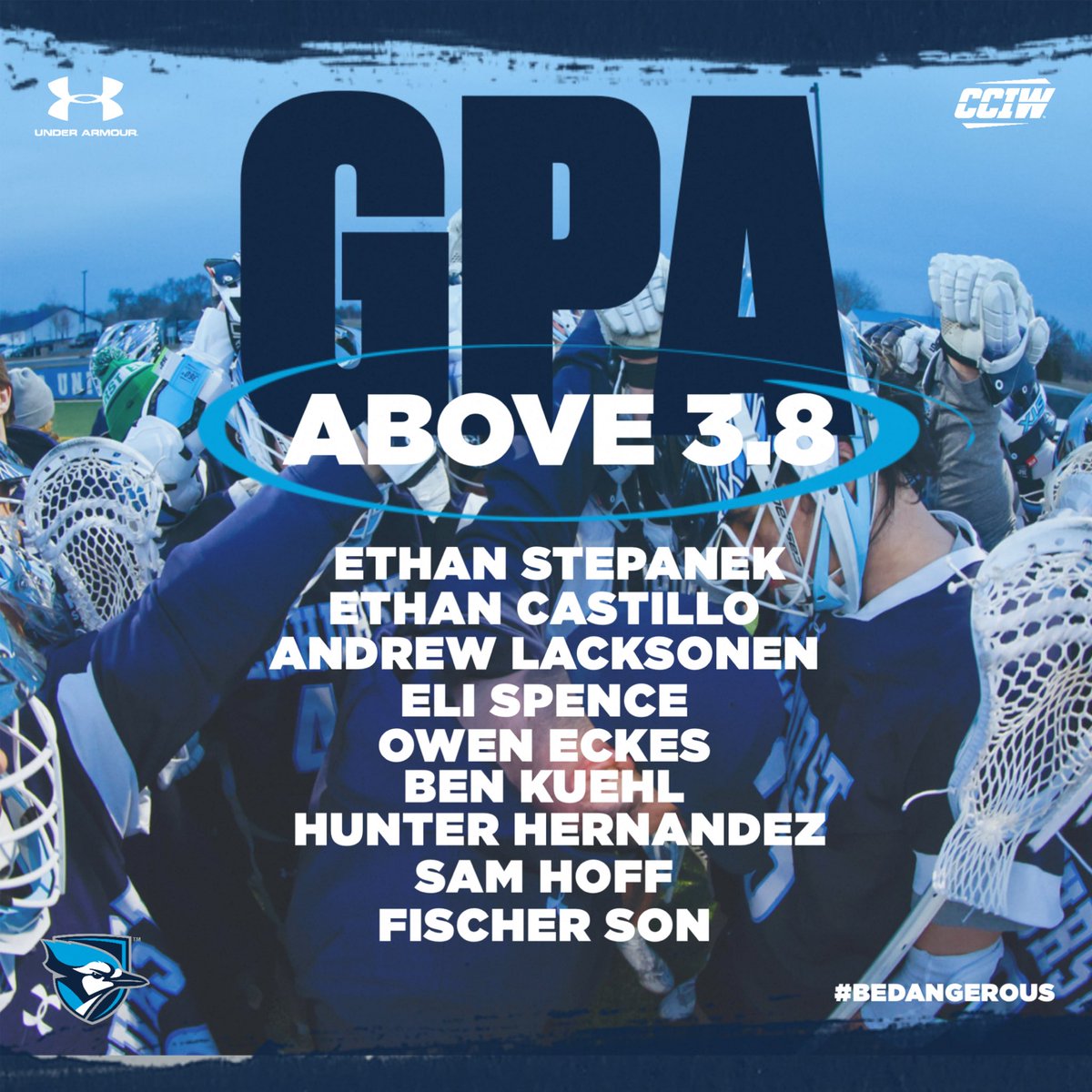 ElmhurstU_MLAX's tweet image. Our guys got it done in the classroom this past Fall, 83% of our team with a 3.0 GPA or higher! As a team we had a 3.43 average GPA. Which is a PROGRAM RECORD!! #BeDangerous