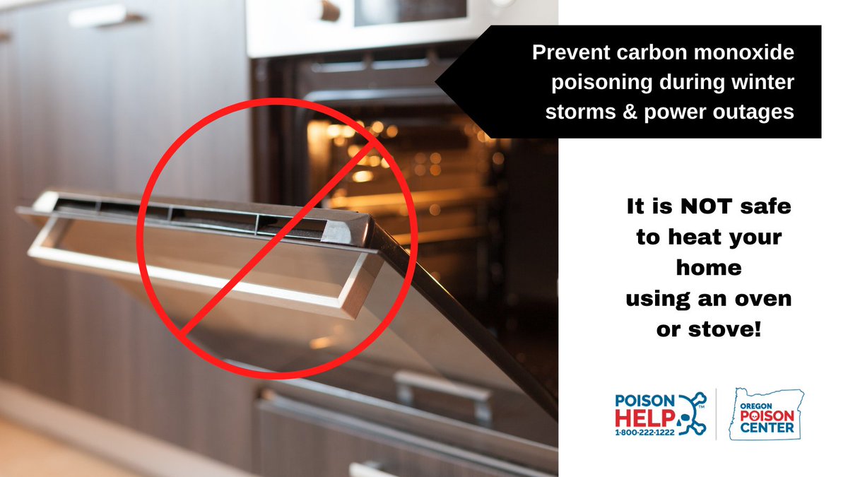 🌨️It is NOT safe to heat your home using a gas-powered oven or stove in a power outage or #WinterStorm. Fuel-burning appliances produce #CarbonMonoxide which can build up in enclosed spaces. For more information, and #PoisonPrevention tips visit oregonpoison.org💻