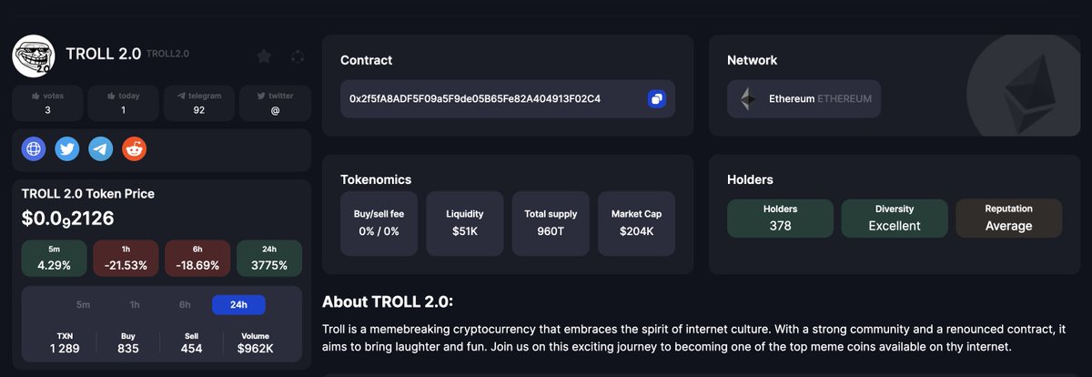 Troll2ERC20's tweet photo. TROLL2 #TROLL2 is listed on CoinsGEM!  Support us and vote now! @coinsgem_news 

https://t.co/sA92VeOyCx https://t.co/mSSU0JV0yA