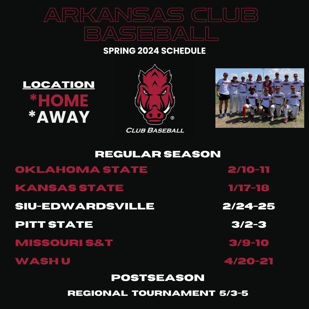 ArkansasClubBB's tweet photo. We're excited to announce our Spring 2024 schedule!
#LetsGoHogs🐗 https://t.co/Tzx186aiAa