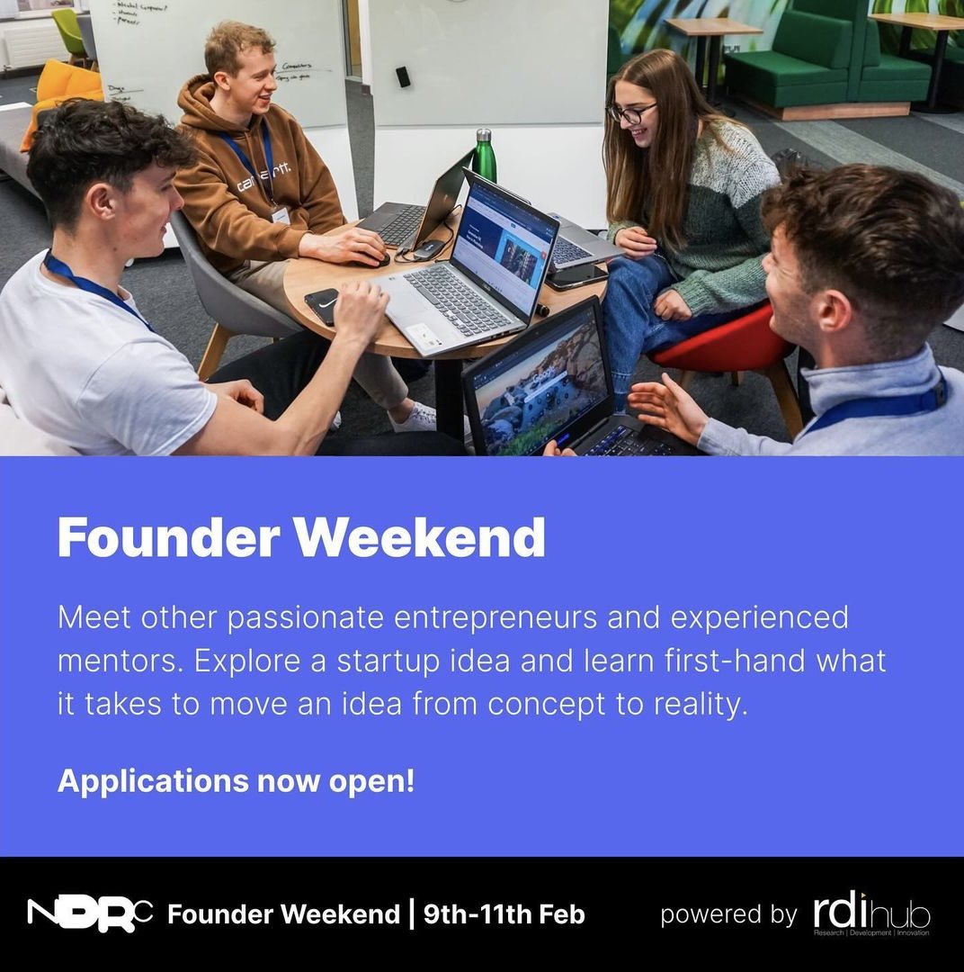 🌱📈🚀 NDRC Founder Weekend is for aspiring entrepreneurs, developers, designers, and innovators to explore a startup idea and learn first-hand what it takes to move an idea from concept to reality.

📆 9th - 11th Feb
📍 Fully Virtual 

Do you…
🔸Have an idea but don’t know