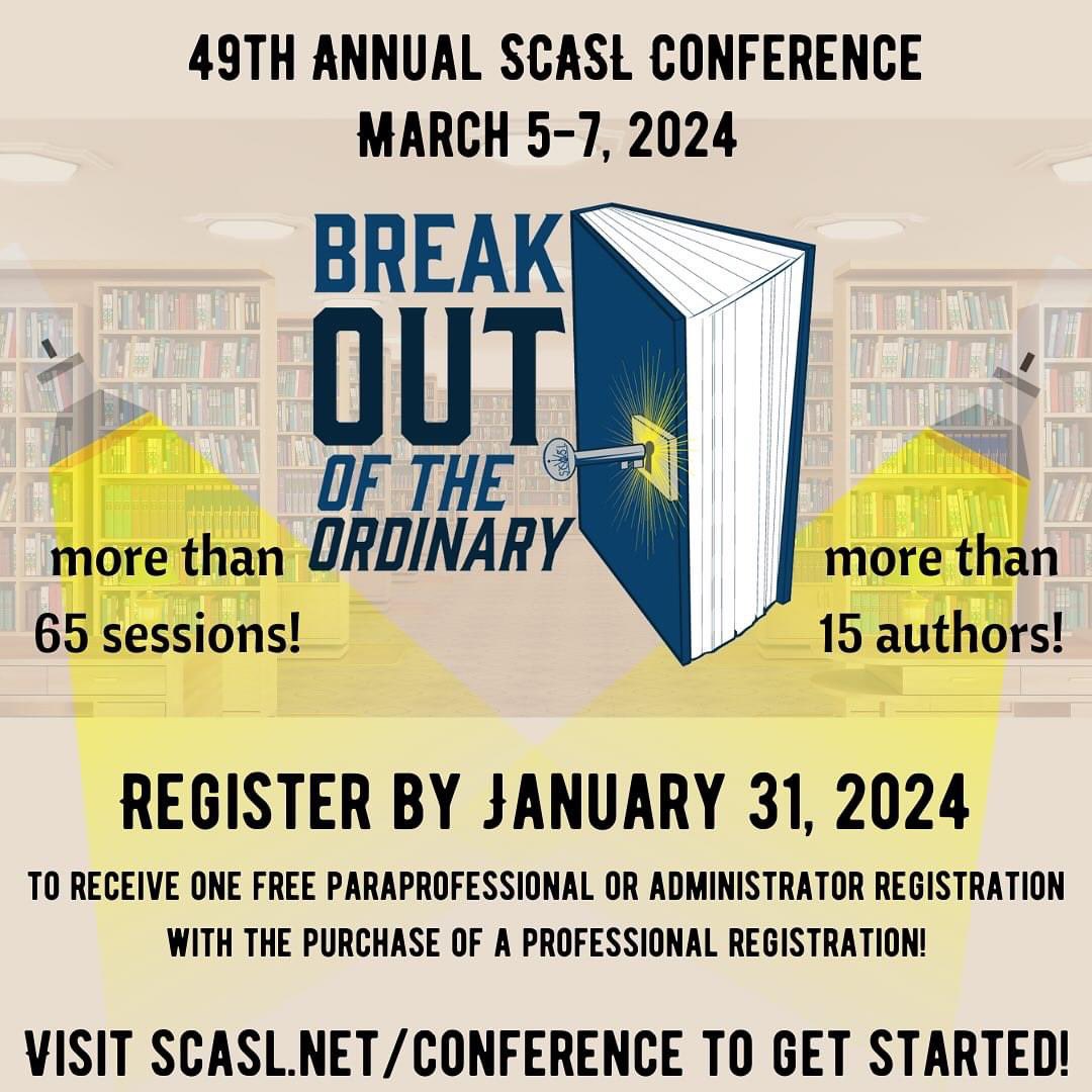 SC_wife_n_mommy's tweet photo. Authors & reading friends - I’m trying to gather door prizes for our South Carolina state school library conference. If you’re interested in helping us out, please DM me. Books and book swag are appreciated! #SCASL24 #BreakOutSCASL https://t.co/FRPHSYs3pv
