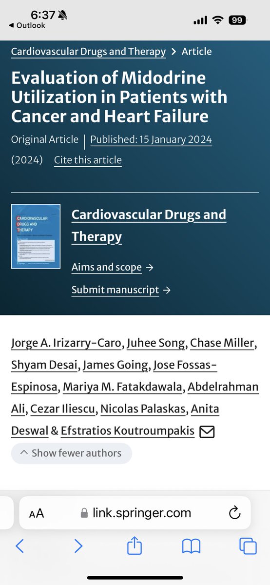 📣Glad to share our most recent publication on the use of midodrine in patients with cancer and HF! link.springer.com/article/10.100… Thankful to @EKoutroumpakis, @anita_deswal, @cezar_ciliescu, @PalaskasN for their mentorship and support! 🙏🏼 #CardioTwitter