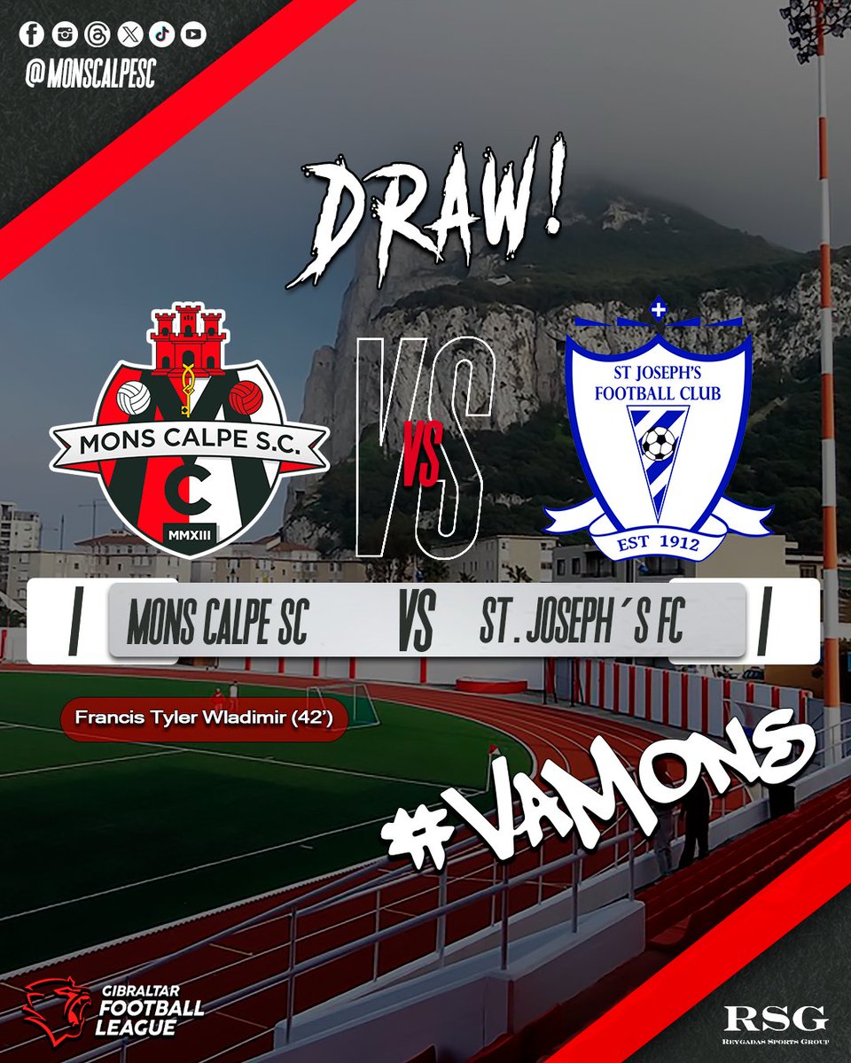 MonsCalpeSC's tweet photo. 🇬🇧 After concluding the rescheduled match from Matchday 11 against St Joseph's FC, we ended with a 1-1 draw. Now, our focus is on this weekend's game. Let's go, Mons Calpe! ⚽🔥 #MonsCalpe #MatchResult #GibraltarFootball #Vamons #RSG

🇪🇸 Después de concluir el partido pendiente de la jornada 11 contra St Joseph's FC, terminamos con un empate 1-1. Ahora, nos enfocamos en el partido de este fin de semana. ¡Vamons, Mons Calpe! ⚽🔥 #MonsCalpe #ResultadoDePartido #FútbolDeGibraltar #Vamons #RSG