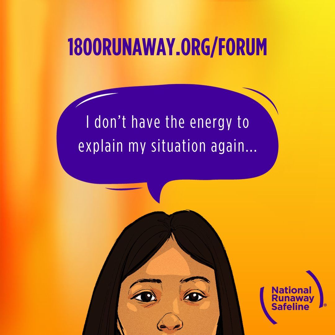 1800RUNAWAY's tweet photo. Looking for a safe space to ask tough questions or connect with people who are going through difficult times? Our forum at https://t.co/naBSxCsm06 is a confidential and compassionate community and a great resource when you're not ready to talk. https://t.co/6yrcYfbH8V