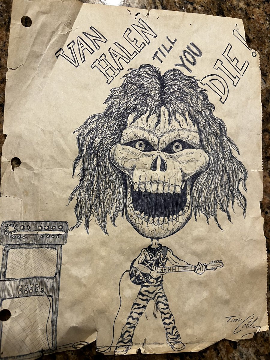 peteleinbach's tweet photo. Found this nugget. Tim Corley art, sometime around 1983. @GregRenoff @NerdHalen @VanHalenVault @VanHalen @WolfVanHalen #vanhalen https://t.co/Mpv8xsXE12