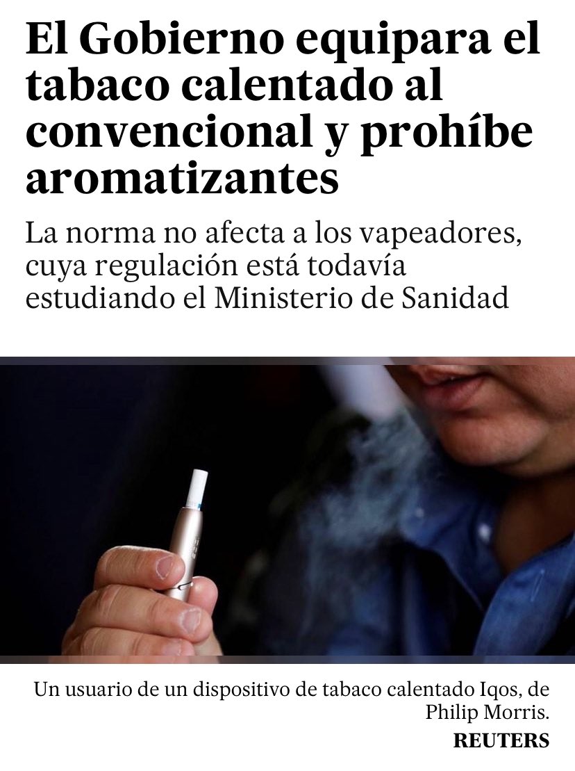 Esteve Fernández (@stvfdz) on Twitter photo «El Gobierno equipara el tabaco calentado al convencional y prohíbe aromatizantes» <a href="/Pablolinde/">Pablo Linde</a> <a href="/elpais_espana/">EL PAÍS España</a>
➡️ elpais.com/sociedad/2024-…
Parece que por fin progresamos aunque se puede hacer algo más … en un artículo que publicamos en <a href="/gacetasanitaria/">Gaceta Sanitaria</a> hace 2 años con …
🧵1/4 «El Gobierno equipara el tabaco calentado al convencional y prohíbe aromatizantes» <a href="/Pablolinde/">Pablo Linde</a> <a href="/elpais_espana/">EL PAÍS España</a>
➡️ elpais.com/sociedad/2024-…
Parece que por fin progresamos aunque se puede hacer algo más … en un artículo que publicamos en <a href="/gacetasanitaria/">Gaceta Sanitaria</a> hace 2 años con …
🧵1/4