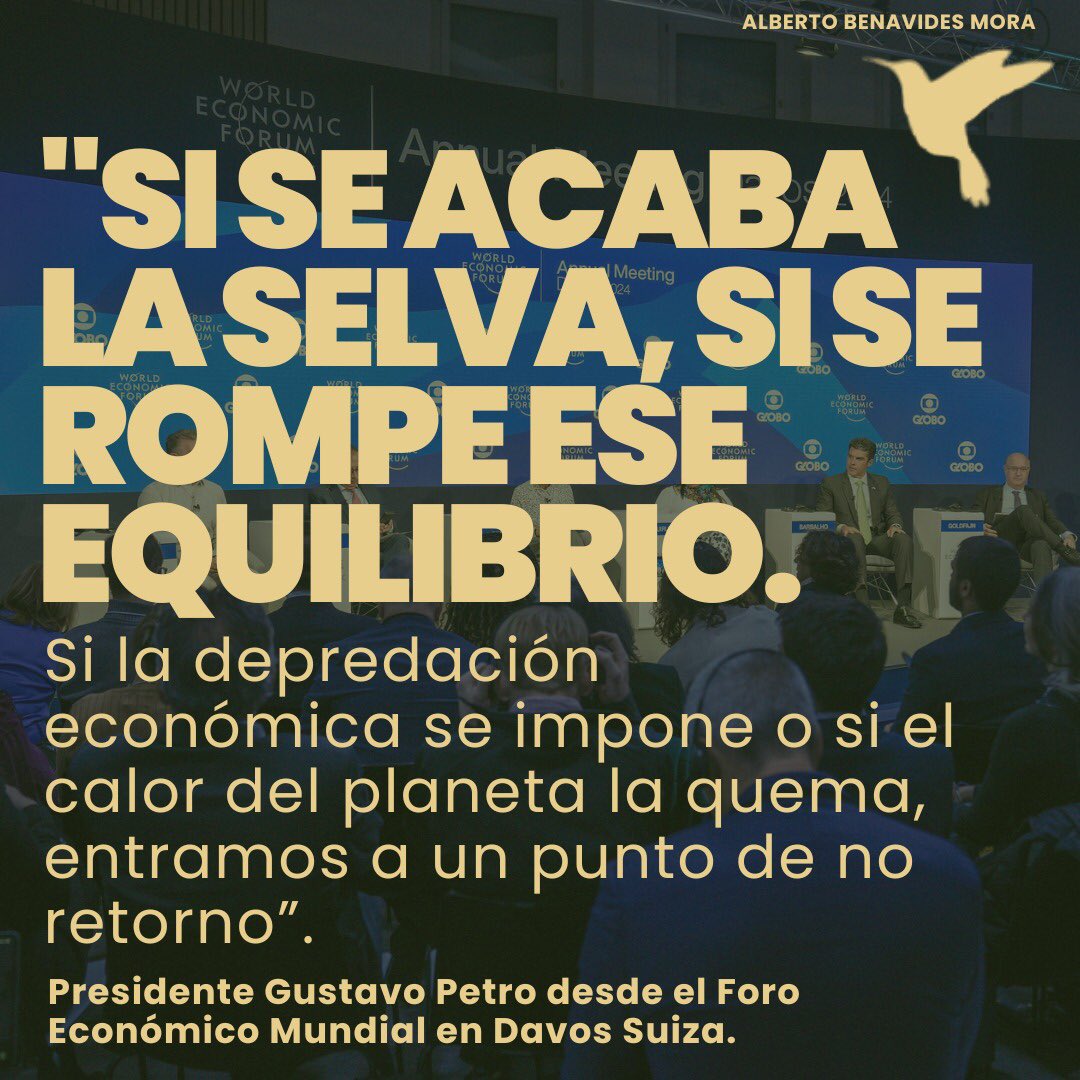 albertobemo's tweet photo. Hoy, en su primera participación, durante el conversatorio sobre "Buscar un equilibrio para el Amazonas", en el que compartió panel con el presidente del Banco Interamericano de Desarrollo (BID), @igoldfajn; el gobernador del brasileño estado de Pará, @helderbarbalho, y la coordinadora general de la organización indígena COICA Fany Kuiru @Kuiru5Amazonas, el Presidente @petrogustavo insistió en su propuesta de canjear deuda externa por acción climática y reafirmó la decisión de no contratar más exploración de gas, petróleo y carbón en nuestro país como muestra del compromiso de este Gobierno con el ambiente y con la salvaguarda de La selva Amazónica.

Nuestro trabajo legislativo, como lo demostramos al ser ponentes del #PlanNacionalDeDesarrollo “Colombia Potencia Mundial de la Vida”, será seguir dando aportes para enriquecer el debate ambiental y de acción para la protección de ecosistemas vitales para nuestro país y para la humanidad. 

#AlimentarLaVida

🧵3/3