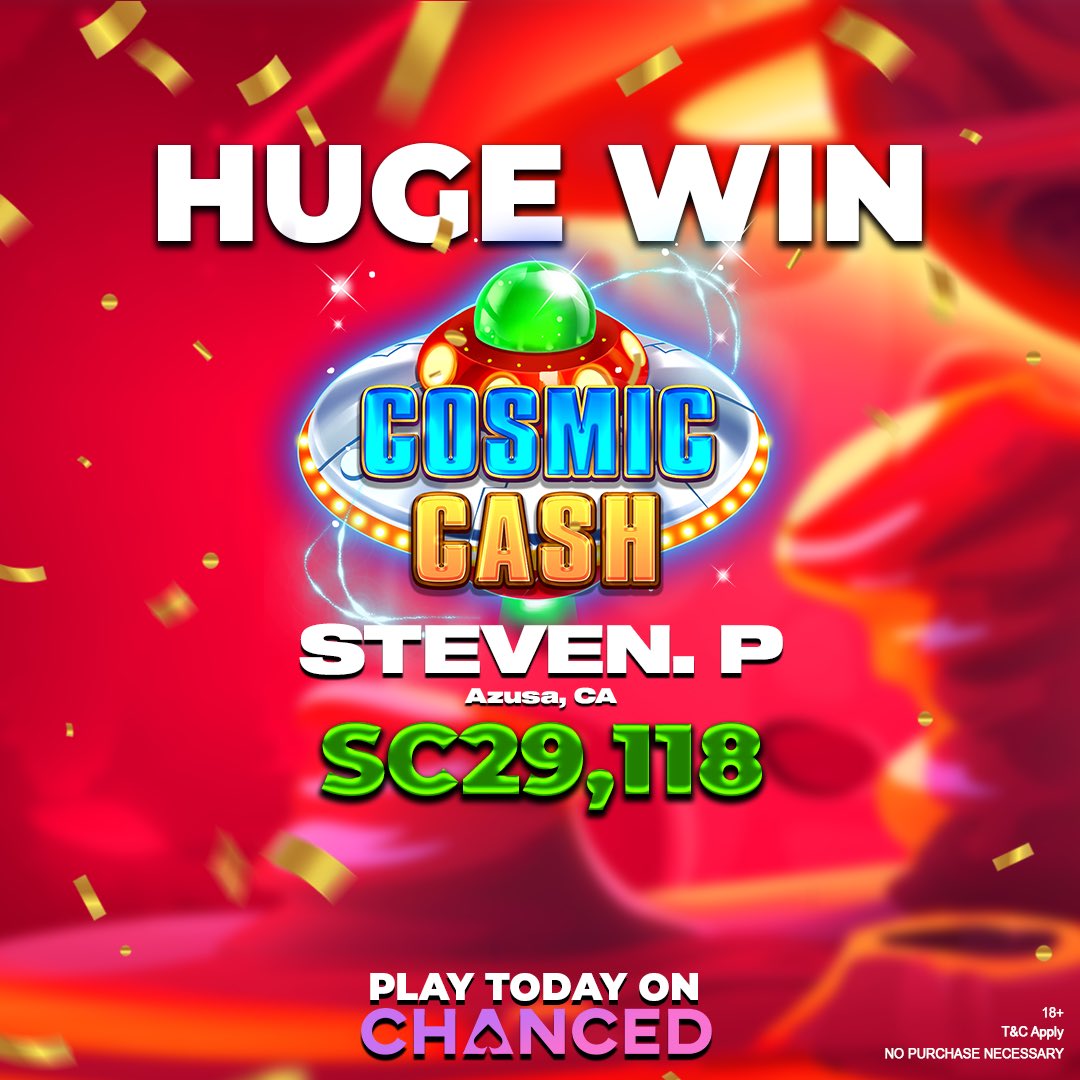 RealChanced's tweet photo. Congratulations to Steven from Azusa on his HUGE WIN today on Cosmic Cash today 💣 To celebrate we’re giving away 10SC to 5 people! 🎁 All you have to do is say Congratulations Steven in the comments along with your Chanced Username ♥️♥️

Must like/retweet/and follow @RealChanced ♥️