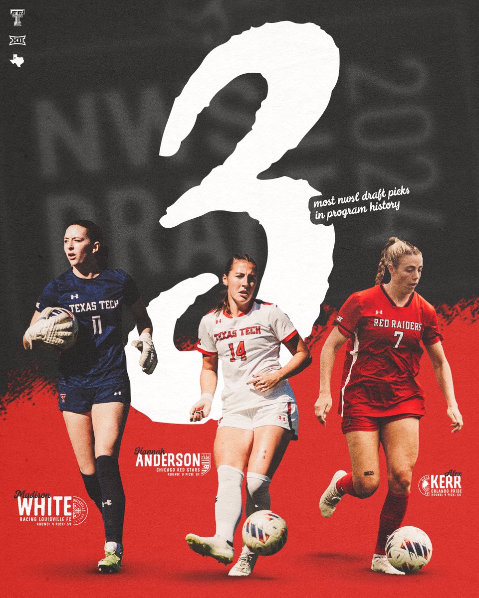 The bar keeps getting raised! Friday night was a good night, as we saw a program-record three Red Raiders drafted in the NWSL Draft! #WreckEm | @NWSL