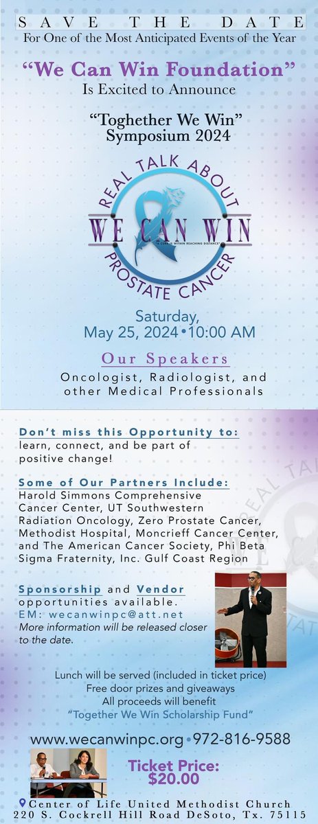 WeCanWinpc's tweet photo. Have you marked your calendars yet for this event? You don't want to miss th8s year's event. Hear from medical professionals, patients and survivors of prostate and breast cancer. The event is open to all Men and Women 18 and over.

Learn more about us at https://t.co/HdKMqdGIgw. https://t.co/4OzyNc18fA