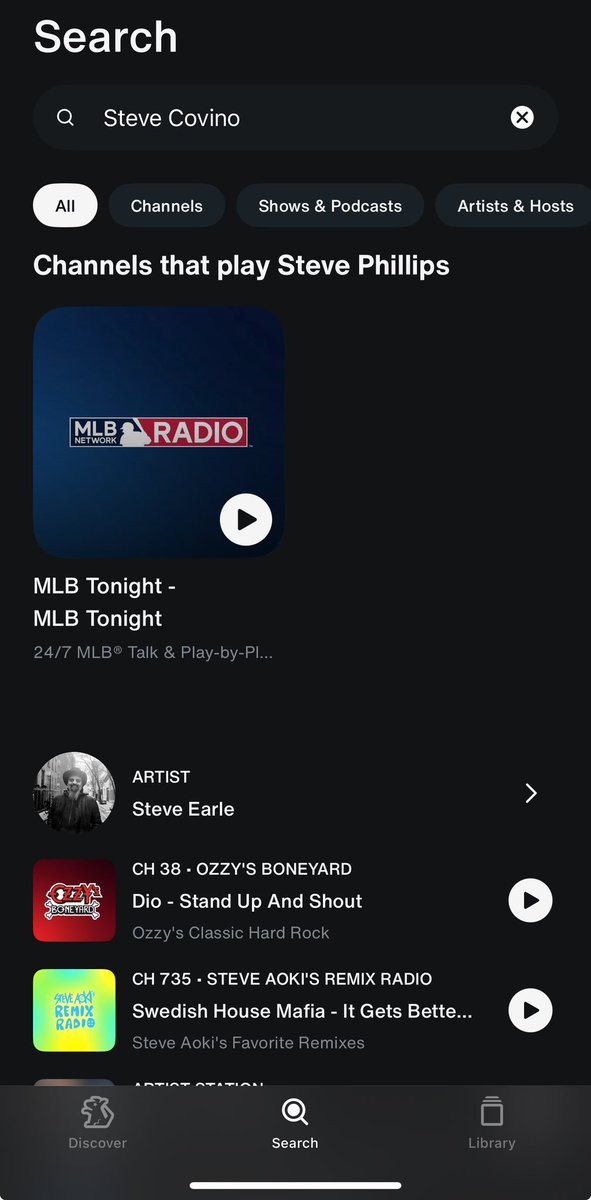 frobie's tweet image. Hey @SIRIUSXM @SiriusXMTurbo @OzzysBoneyard  how come when I search for @stevecovino in the app he doesn't show up? I get someone named Steve Phillips. Fix the app.