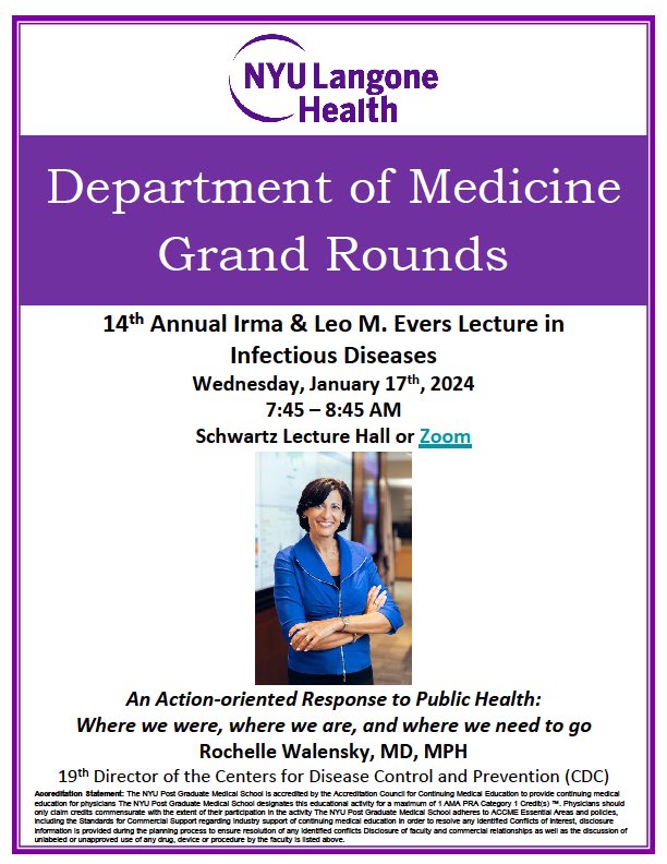 We are hosting #MedicineGrandRounds tomorrow! We are honored to have Dr. @RWalensky, 19th Director of @CDCgov who will be discussing An Action-Oriented Response to Public Health: Where we were, where we are, and where we need to go.