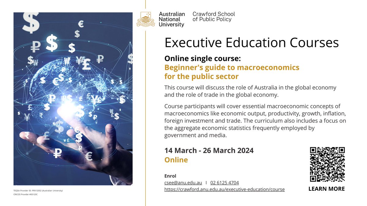 Enroll in our online executive education courses for a thorough understanding of applying economic principles in government settings, led by ANU experts! Choose from: ✅Online 2-course series - Beginner’s guide to economics for public sector quicklink.anu.edu.au/7k46 ✅Online…