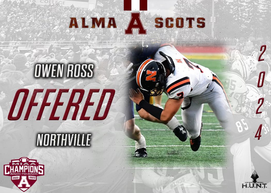 Owen Ross (@oross277) on Twitter photo Thank you <a href="/CoachCouchAlma/">Jason Couch</a> <a href="/z_rieps/">Zach Riepma</a> <a href="/Coach_OGara/">Cooper O’Gara</a> <a href="/Ryan_Ettinger1/">Ryan Ettinger</a> <a href="/CoachP_Alma/">Jason Polmanteer</a> for a great visit and the opportunity to play <a href="/AlmaScotsFB/">Alma College Football</a> and continue my education! <a href="/nville_fb/">Northville Football</a> Thank you <a href="/CoachCouchAlma/">Jason Couch</a> <a href="/z_rieps/">Zach Riepma</a> <a href="/Coach_OGara/">Cooper O’Gara</a> <a href="/Ryan_Ettinger1/">Ryan Ettinger</a> <a href="/CoachP_Alma/">Jason Polmanteer</a> for a great visit and the opportunity to play <a href="/AlmaScotsFB/">Alma College Football</a> and continue my education! <a href="/nville_fb/">Northville Football</a>