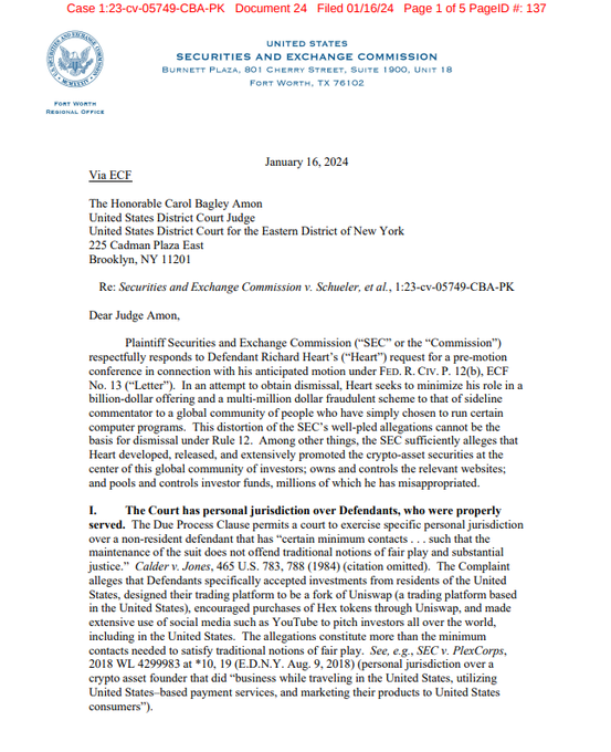 KatieePCrypto's tweet photo. BREAKING: The SEC responds to Richard Heart,

They’re in disbelief about the fact they will lose!

Claiming he misappropriated 0.8% of funds. 

Can’t wait for them to realise a retired Billionaire didn’t use any money to buy luxury items!  

Their case is weakening

Anon MUST READ: Uniswap is exposed in this court document as being an American platform.

#CancelUniswap they are NOT our friends. #PulseX is real DeFi. It doesn't track user data!

P.s The amicus brief with 43,000 signatures SHOWS MOST of the people who signed are outside of the US. The SEC claims hold NO ground. No evidence to support their claims.

We will win!

$HEX #PulseChain