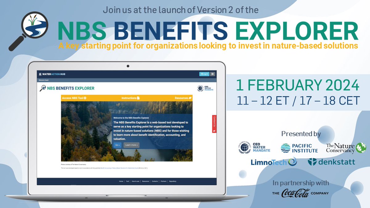 Join us for the launch of the Nature-Based Solutions Benefits Explorer Version 2 on February 1.

The NBS Benefits Explorer is designed to serve as a key starting point for organizations looking to invest in #NatureBasedSolutions.

Register here: us06web.zoom.us/webinar/regist…