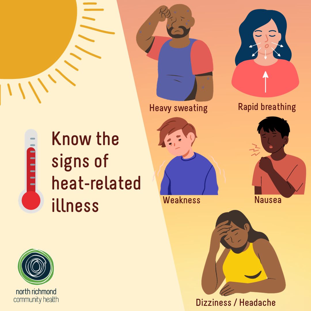 Know the signs of heat-related health problems.   Check the Better Health link below to learn more. 
Be sure to stay hydrated, stay cool and plan.  betterhealth.vic.gov.au/health/healthy…… #HeatSafety #StayWellThisSummer #HeatAware #planforsummersafety