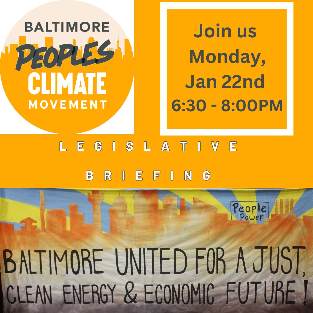 BaltimorePCM's tweet image. MONDAY NIGHT! Join us for our annual Legislative Briefing to learn about Maryland policies that will impact environmental &amp;amp; economic justice in #Baltimore, and how you can get involved! 

RSVP here: zoom.us/meeting/regist…