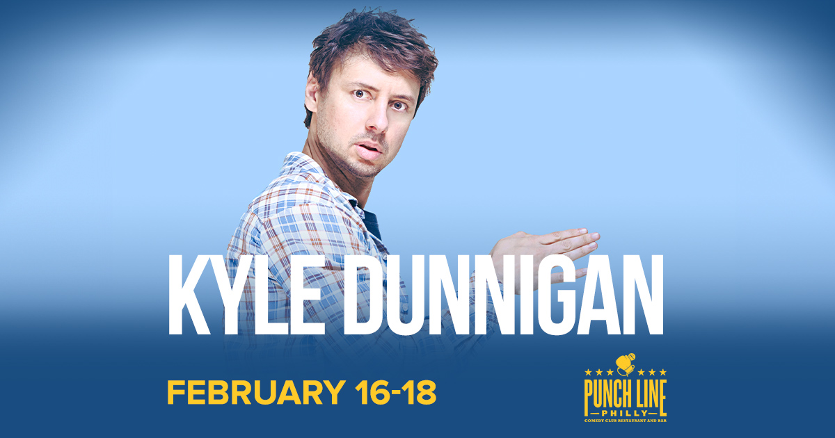 That's right, Philly! @kyledunnigan is coming to Punch Line NEXT MONTH 🚨 Secure tix to see him from Feb. 16-18 at livemu.sc/47DelYX 🎟 If you haven't already, give his hysterical @YouTube videos a watch 🤣