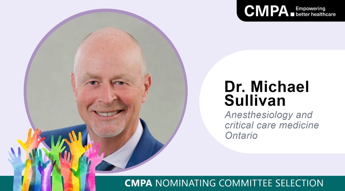 CMPAmembers's tweet photo. Dr. Michael Sullivan is the CMPA Nominating Committee’s nominee to fill one of 5 Council positions up for election in Area 5 (Ontario), Division B.
Dr. Sullivan practises anesthesiology and critical care medicine in Toronto.
Learn more: https://t.co/Gg912y4Uvt
#CMPACouncil https://t.co/WFPh4bSIbW