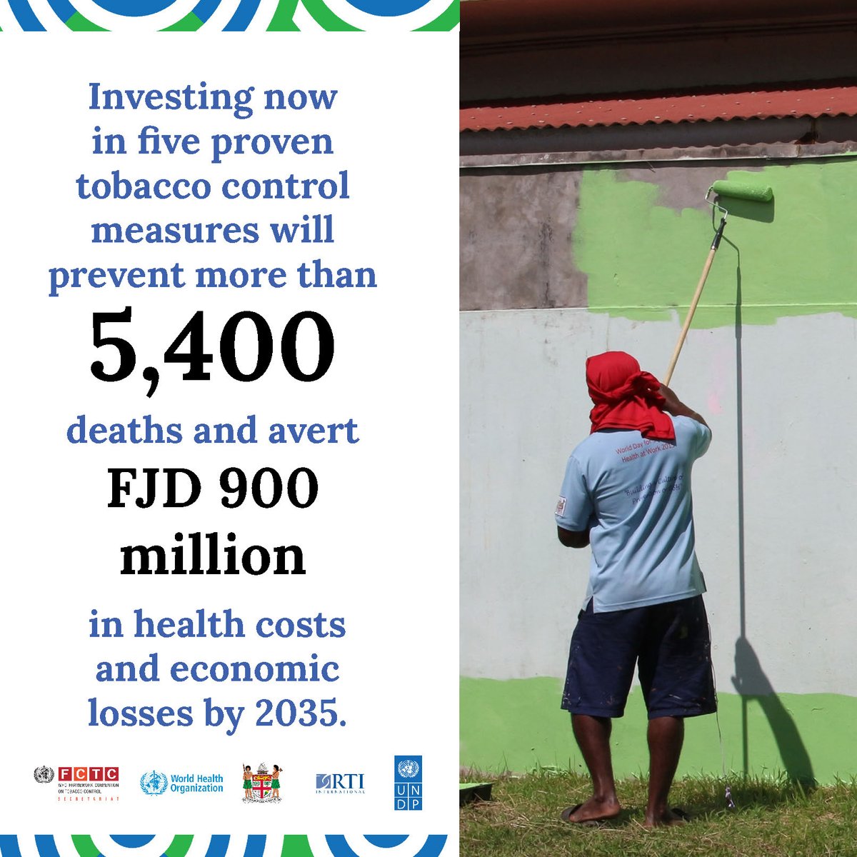 Investing in tobacco control can save lives and money. Tobacco control measures save 5,400 lives and avert FJD 900 million by 2035! Invest in a healthier Fiji – invest in tobacco control. #tobaccocontrol #healthyFiji #ROI #invest