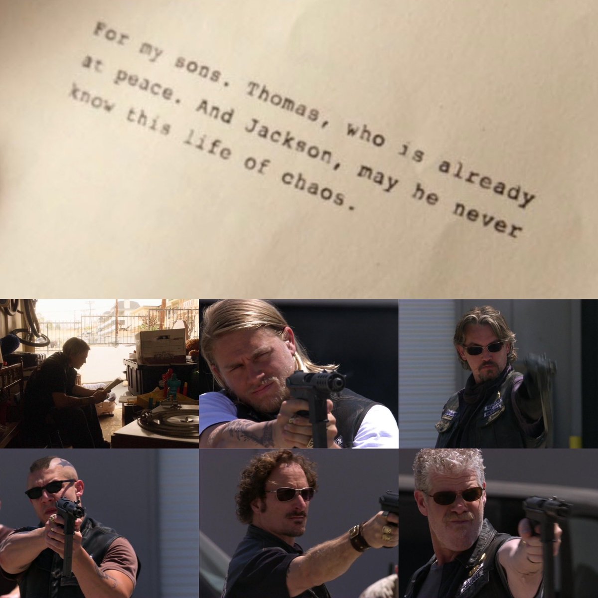 BlueFlamingos7's tweet photo. Teller Tuesday. #JonTeller #CharlieHunnam #JaxTeller #MenofMayhem #theboys @SOAMediaAddicts #targetpractice #CharmingCA #lifeofchaos #SAMCRO @Theorossi @KimFCoates @TommyFlanagan 🏍️🕶️☠️ @perlmutations #thefamily #SOAforever https://t.co/QfOiI31JB8