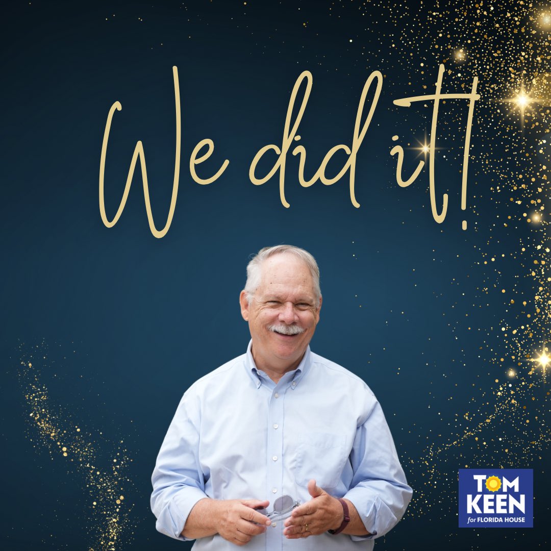 A huge THANK YOU to all our supporters, volunteers, and voters who believed in our vision for a better, brighter District 35. Your dedication, hard work, and votes have brought us to this incredible moment. #WeWon #ElectionVictory #TomKeenForFL #District35 #ThankYou