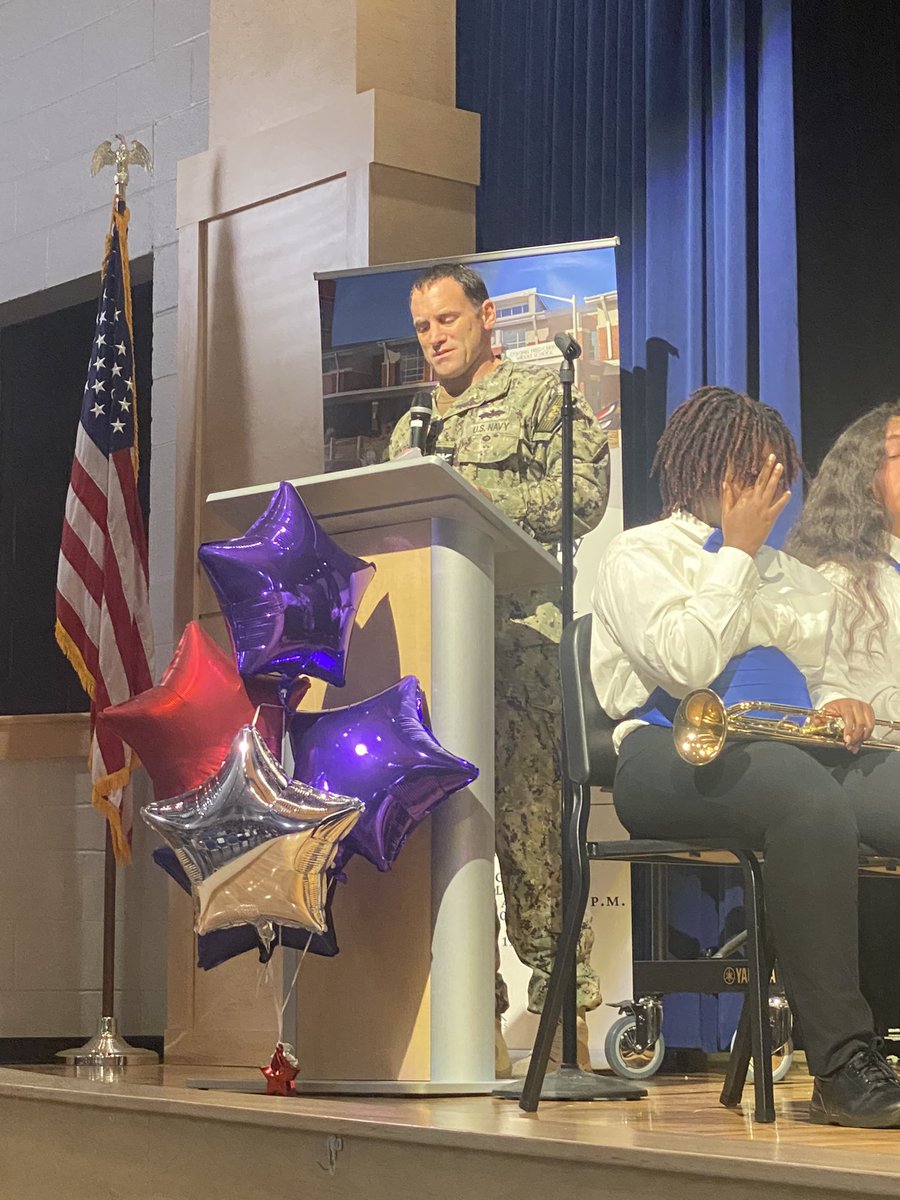 drjbg3's tweet photo. Congratulations to @CfcmsHawks for earning the Purple Star Designation by the @VDOE_News for their support of military families. Great job by Dr. Gibson and the entire Hawk family. The band, chorus and orchestra were outstanding!!! #SPSCreatesAchievers #PurpleStar #HawkYeah https://t.co/iO3i4qxhDY