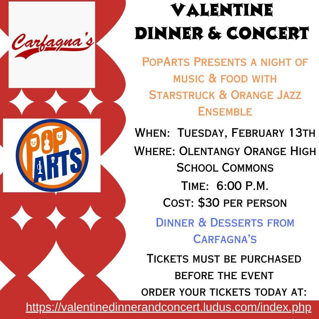 PopArtsOOHS's tweet photo. PopArts is having a Valentine Dinner &amp; Concert at Olentangy Orange High School on Tuesday, Feb 13th 6pm.

Go to: https://t.co/UZ0jPa0IJH to order your tickets today!

Thank you for supporting the Orange Performing Arts! https://t.co/2bnj2oa26L