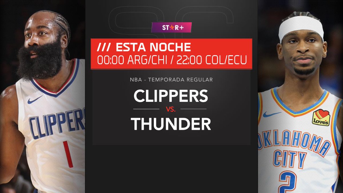 PosteBajo23's tweet photo. 🏀 #NBA | @okcthunder (#ThunderUp) vs. @LAClippers (#ClipperNation)
🎙 Relator: @soyleomontero
🎙 Comentarista: @SoyElChapu
*0:00 🇦🇷🇺🇾🇨🇱🇵🇾
23:00 🇧🇴🇻🇪🇩🇴
22:00 🇨🇴🇵🇪🇪🇨🇵🇦
21:00 🇳🇮🇬🇹🇸🇻🇨🇷🇭🇳🇲🇽
💻📱 @StarPlusLA
🤳 #NBAxSTAR - #NBATuesday
Dale RT 🔃 https://t.co/ErEUKsQQrw