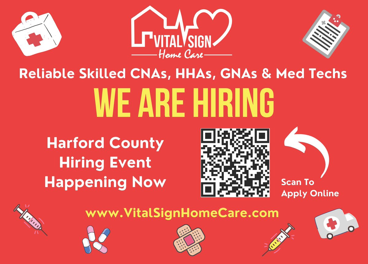 SWNJobsMD's tweet image. 🚀 Call to CNAs, HHAs, Med Techs in Cecil &amp;amp; Harford! Join the caring team at Vital Sign Home Care. 💪 Make your job hunt a joyful journey! Info via QR or website. Let's thrive together!👍😎 vitalsignhomecare.com/careers/

#SWNJobs #OpenPositions #Hiring #HealthCareHeroes