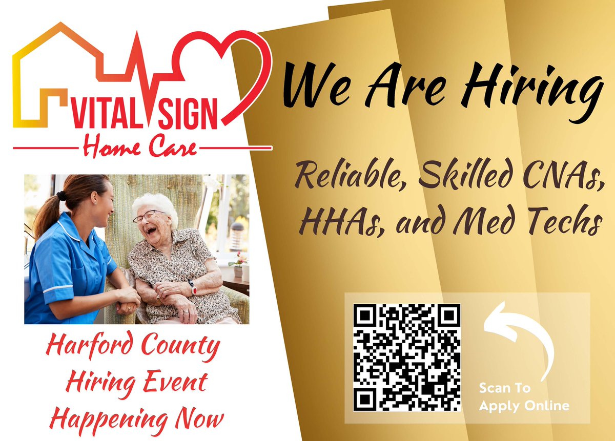 SWNJobsMD's tweet image. 🚀 Call to CNAs, HHAs, Med Techs in Cecil &amp;amp; Harford! Join the caring team at Vital Sign Home Care. 💪 Make your job hunt a joyful journey! Info via QR or website. Let's thrive together!👍😎 vitalsignhomecare.com/careers/

#SWNJobs #OpenPositions #Hiring #HealthCareHeroes