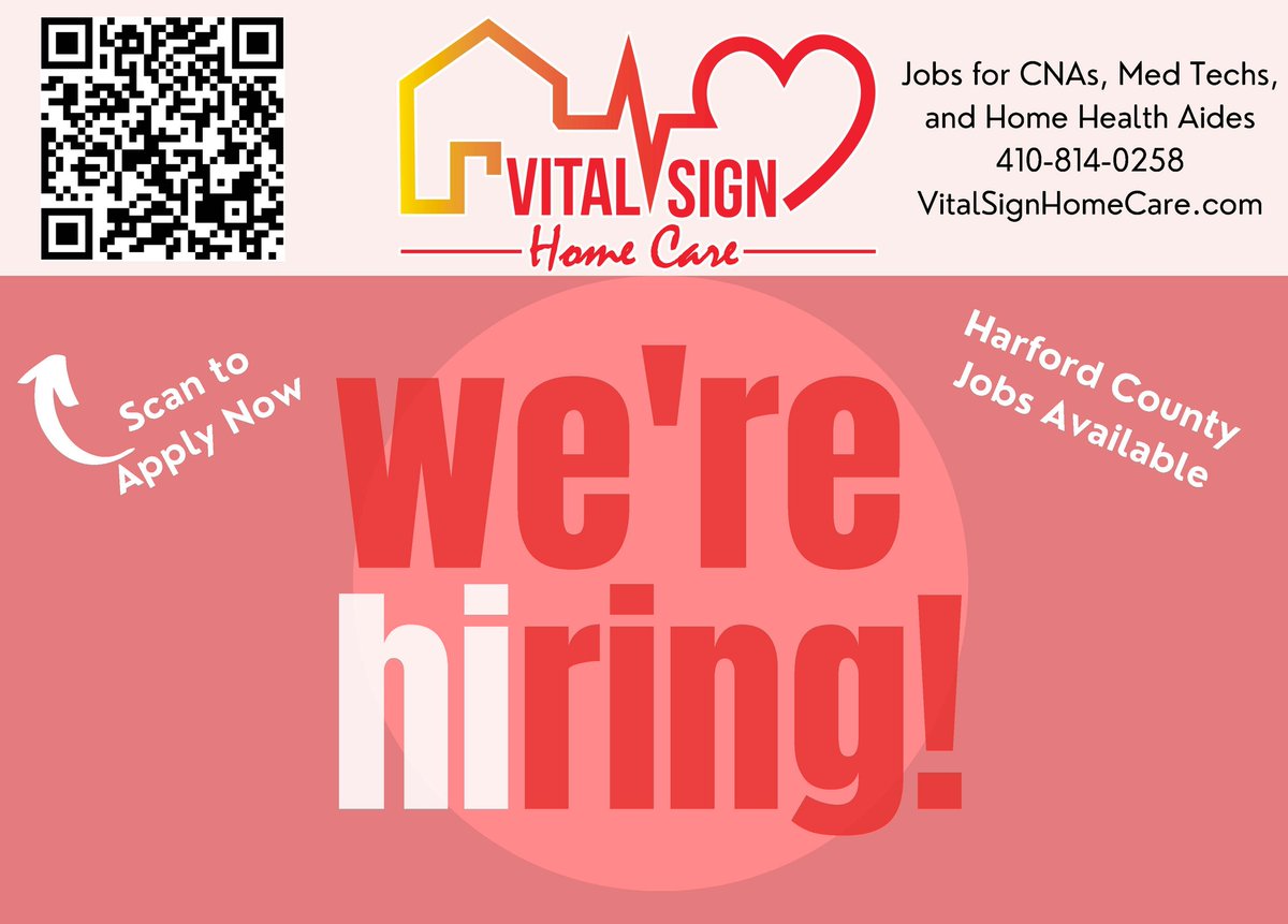 SWNJobsMD's tweet image. 🚀 Call to CNAs, HHAs, Med Techs in Cecil &amp;amp; Harford! Join the caring team at Vital Sign Home Care. 💪 Make your job hunt a joyful journey! Info via QR or website. Let's thrive together!👍😎 vitalsignhomecare.com/careers/

#SWNJobs #OpenPositions #Hiring #HealthCareHeroes