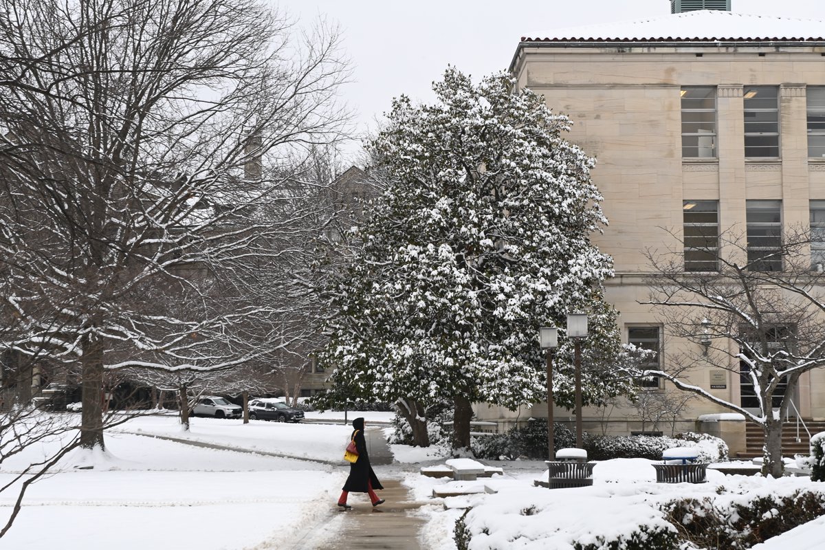 CatholicUniv's tweet photo. 🌨️❄️ Campus got its first fresh coat of snow this year! Time to break out the snow gear – let the snowballs and snow angels begin! ❄️ https://t.co/CBWkFuZzHu