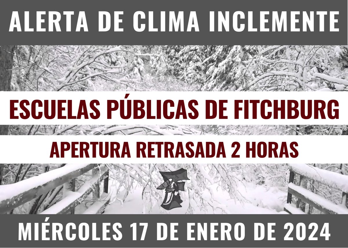 There will be a two hour delay on Wednesday, January 17 due to inclement weather. Morning Pre-K is cancelled.