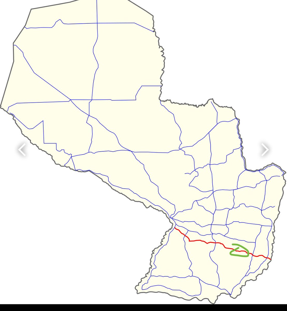 lufer2206's tweet photo. @nanduti Ruta PY18 es bastante nueva para quienes consultan; nace en Villeta y va hasta Mayor Otaño; en Naranjito (la parte marcada en verde) se cruza con la Ruta PY 06 https://t.co/PMYGiZYxN5