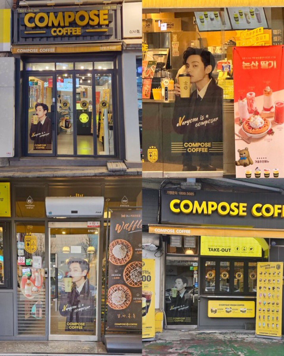 Brands & magazine (celine, bazaar korea & compose coffee) putting up taehyung’s banner/billboard and posters everywhere in skorea 🥺 it’s taetaeland!