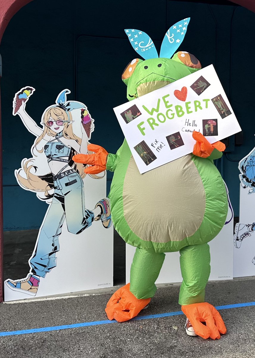 IronSquirrel17's tweet photo. I threw together this outfit last minute for AILA as a way to show support for Pomu, and it warmed my heart to have so many pomudachis yell 'Frogbert!' and come up to take pics. I'm wishing the best for Pomu and this lovely community she's fostered 💛
#ANIMEImpulseLA2024 #IMPOMU https://t.co/52BU3zl8Jf