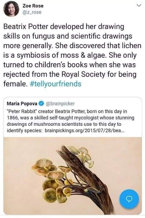 #FairyTaleTuesday #BeatrixPotter #Science #childrensbooks #mycology #feminism #peterrabbit #RoyalSociety #DidYouKnow