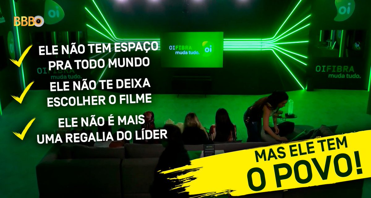 oi_oficial's tweet photo. Ai, eu vou ter que hablar: o Cinema Oi Fibra é o CRAQUE DO JOGO do #BBB24 💚✨
#ÉPraIssoQuePagoOiFibra! https://t.co/bHlSbLpA6b
