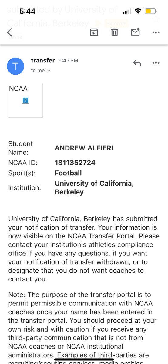 I am officially in the Graduate Transfer Portal set to graduate in May 2024.

Thank you to Cal football, my teammates, coaches and support staff.