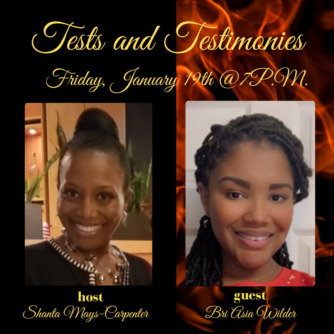 TALKLIKEGOD's tweet photo. Catch Bri'Asia Wilder sharing a testimony on "Tests and Testimonies" w/Shanta Mays-Carpenter Fri., Jan. 19th @7PM EST @TalkLikeGod on IG.
#TestsandTestimonies #whatGoddid #forhisglory #college #inworship #heisfaithful #believeGod #trustGod #declarethewordofGod #Godsfaithfulness https://t.co/LiUlEEFEIL