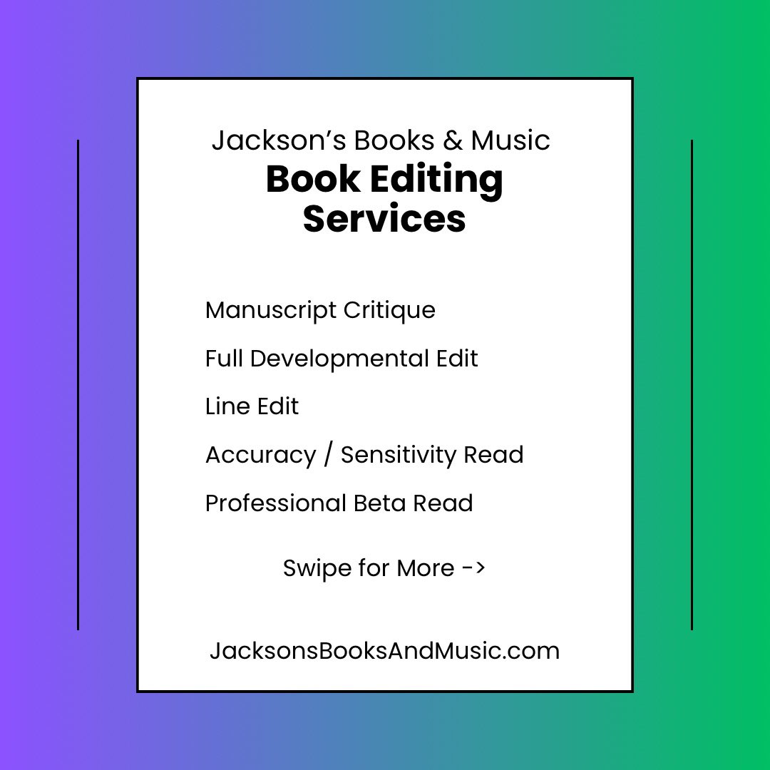 jxbooksandmusic's tweet image. Book Editing Services and Additional Book Services 💚

Free sample edits and consultations are available! 
Email or DM me.

More info is also available on my website.

#bookeditor #bookservices